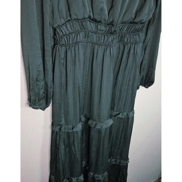 Böhme Green Prairie Maxi Dress Long Sleeve Tiered Ruffle Cottagecore Boho Size S - Picture 6 of 9